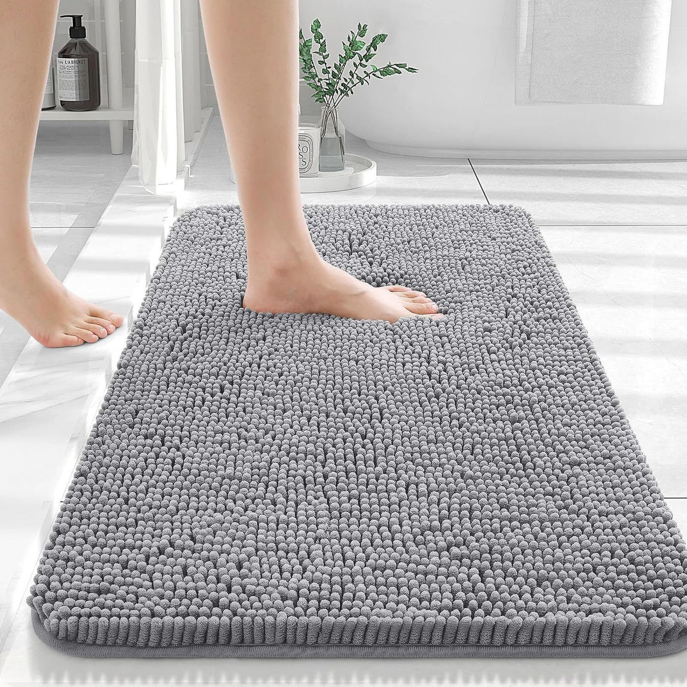 Long Wool Chenille Floor Mat Absorbent Carpet Plain Non-slip Bathroom Bedroom Pedal