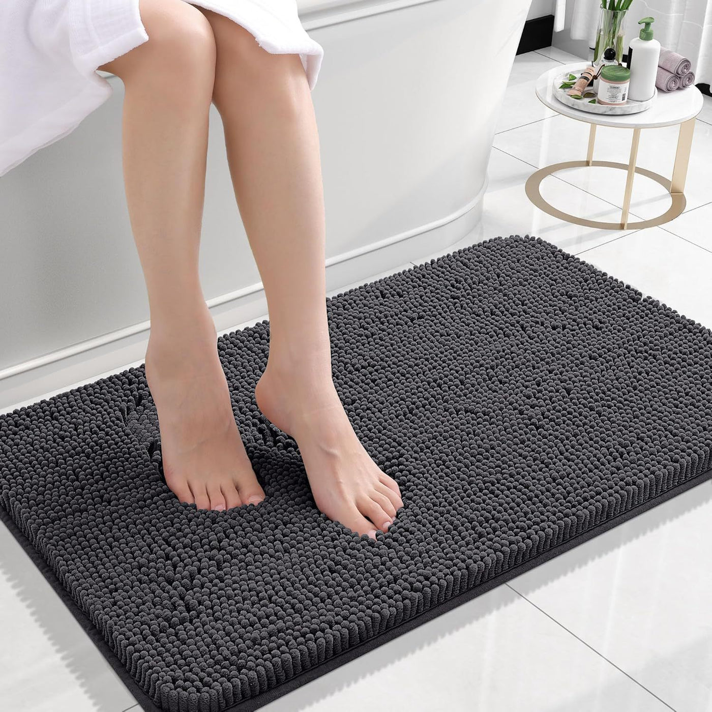 Long Wool Chenille Floor Mat Absorbent Carpet Plain Non-slip Bathroom Bedroom Pedal