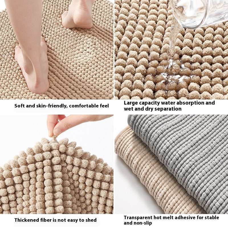 Long Wool Chenille Floor Mat Absorbent Carpet Plain Non-slip Bathroom Bedroom Pedal