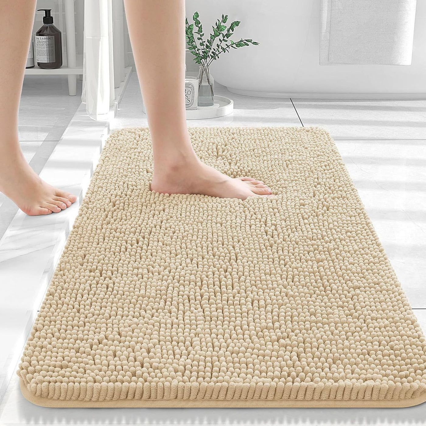 Long Wool Chenille Floor Mat Absorbent Carpet Plain Non-slip Bathroom Bedroom Pedal